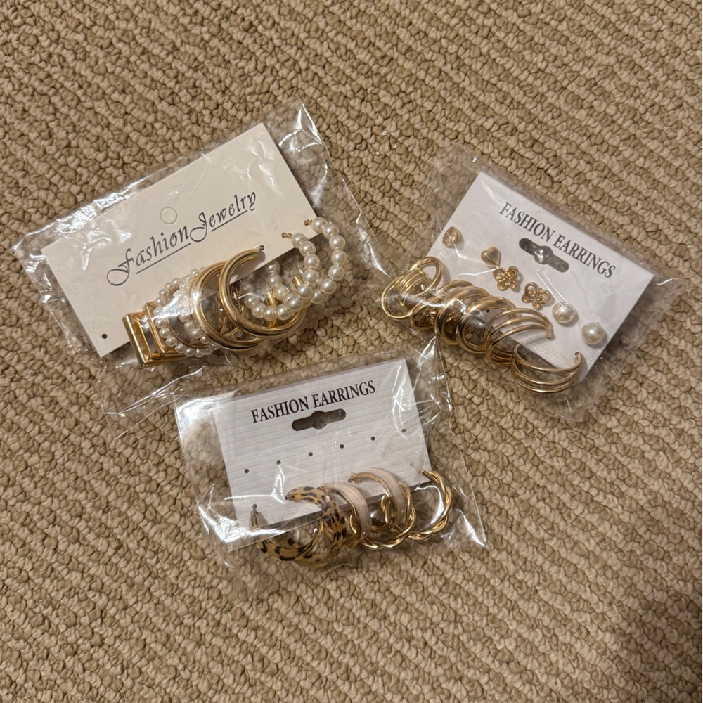 Gold and Pearl Earring Set